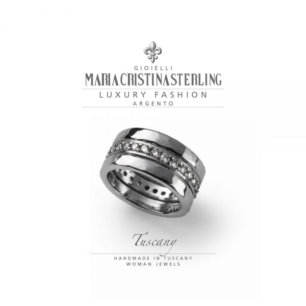 anello donna-argento e cristalli bianchi-tuscany-maria cristina sterling