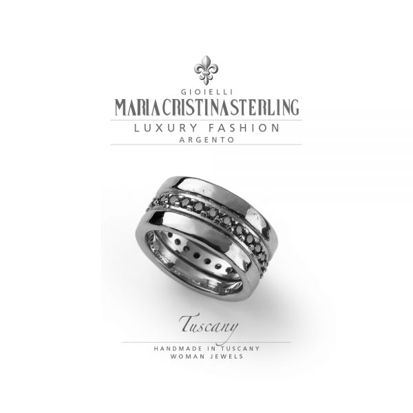 anello donna-argento e cristalli neri-tuscany-maria cristina sterling