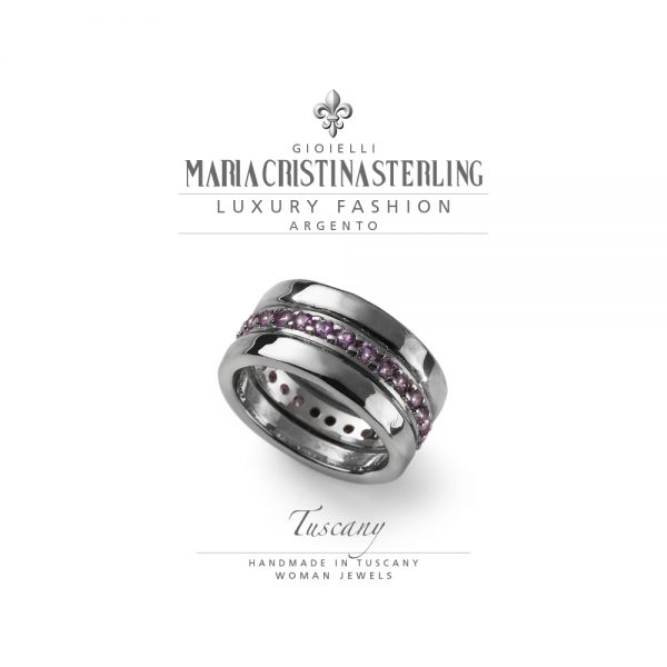 anello donna-argento e cristalli rosa-tuscany-maria cristina sterling
