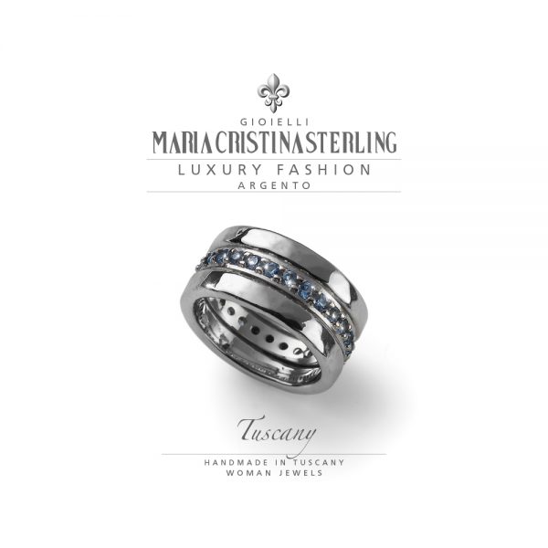 anello donna-argento e cristalli acquamarina-tuscany-maria cristina sterling