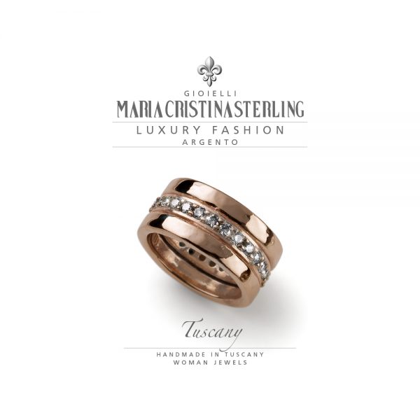 anello donna-argento rosa e cristalli bianchi-tuscany-maria cristina sterling