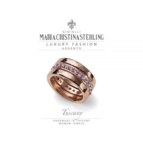 anello donna-argento rosa e cristalli rosa-tuscany-maria cristina sterling