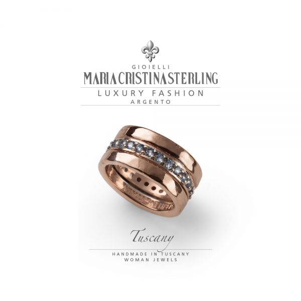 anello donna-argento rosa e cristalli neri-tuscany-maria cristina sterling