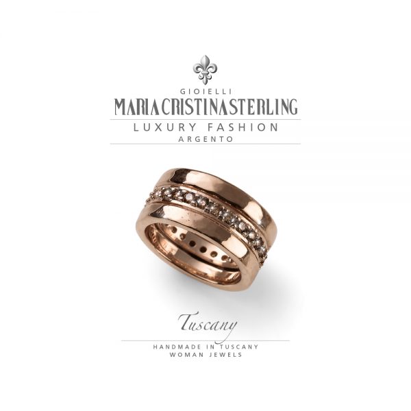 anello donna-argento rosa e cristalli champagne-tuscany-maria cristina sterling