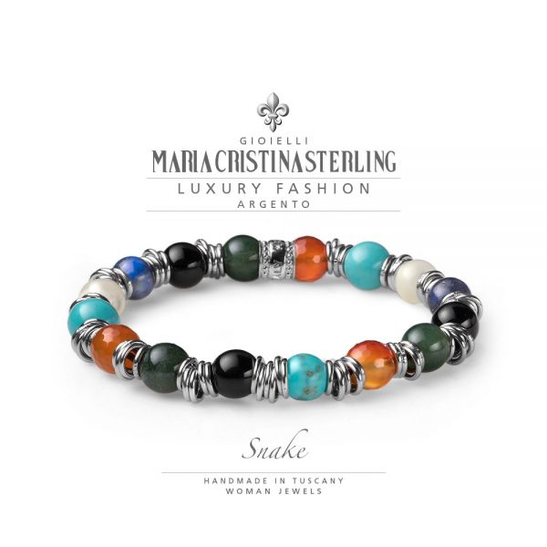 bracciale donna-argento e sfere di pietre naturali multicolor-snake-maria cristina sterling