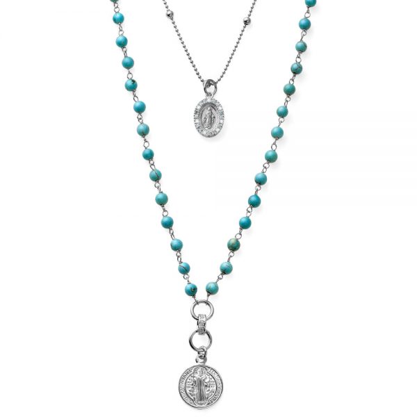 Collana donna-argento e sfere di aulite-due giri-collezione my saint-maria cristina sterling