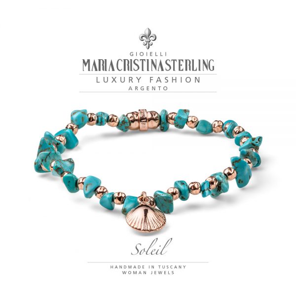 Bracciale donna-argento rosa e aulite celeste-conchiglia-collezione Soleil-Maria Cristina Sterling