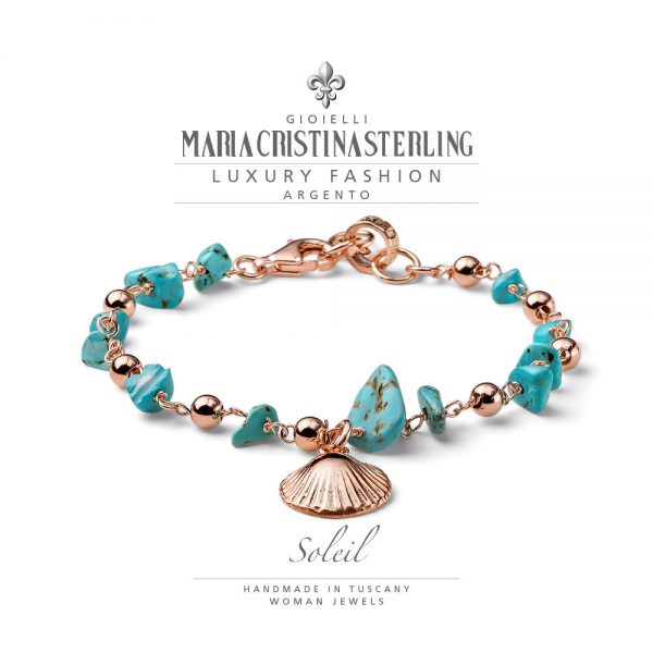 Bracciale donna-argento rosa e aulite celeste-chiusura moschettone-collezione Soleil-Maria Cristina Sterling