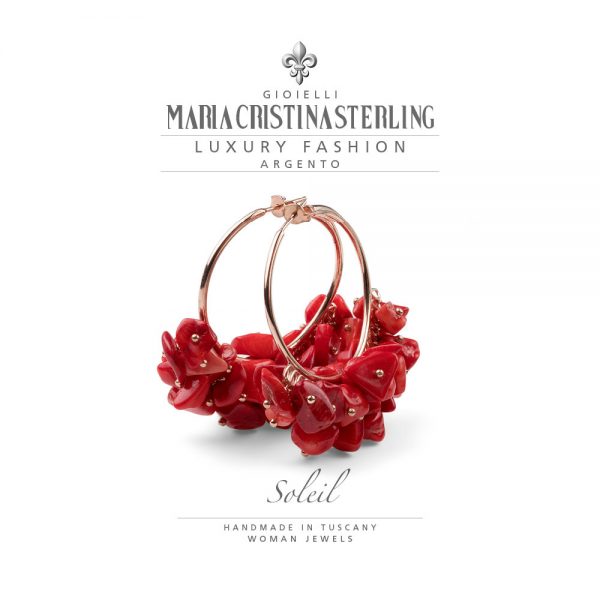 Orecchini donna-argento oro rosa e calcite rossa-collezione Soleil-Maria Cristina Sterling