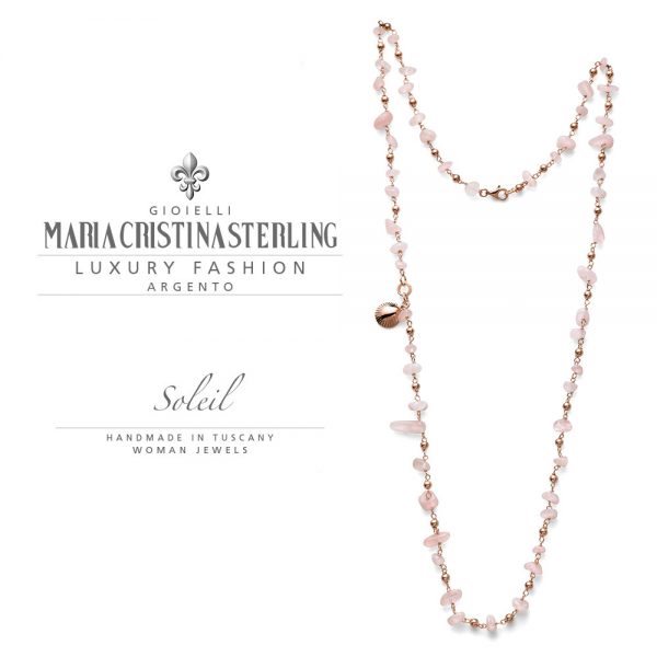 Collana donna-argento oro rosa e quarzo rosa-ciondolo conchiglia-collezione Soleil-Maria Cristina Sterling