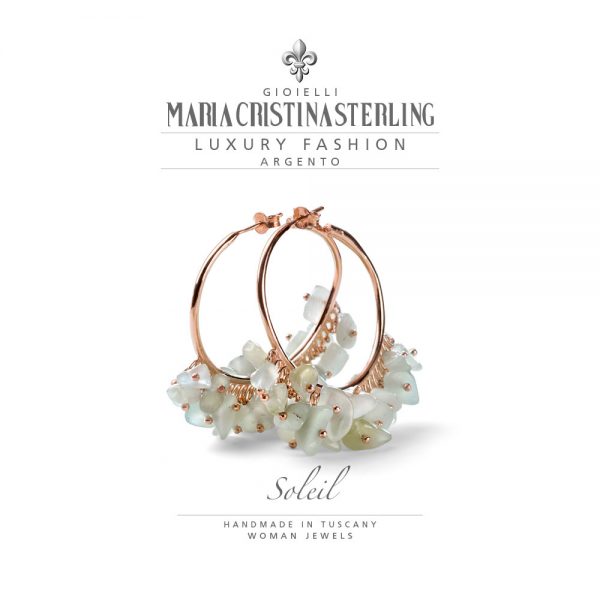 Orecchini donna- argento oro rosa e prehnite- collezione Soleil-Maria Cristina Sterling