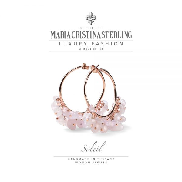 Orecchini donna- argento oro rosa e quarzo rosa- collezione Soleil-Maria Cristina Sterling