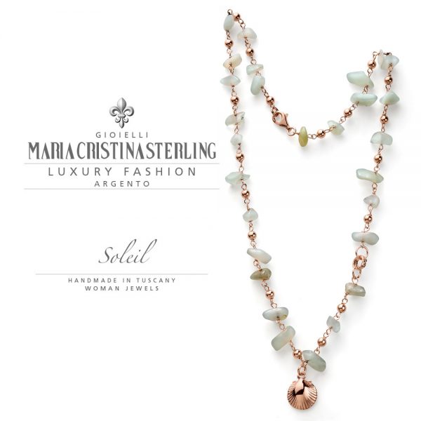 Collana donna-argento oro rosa e prehnite-ciondolo conchiglia-collezione Soleil-Maria Cristina Sterling