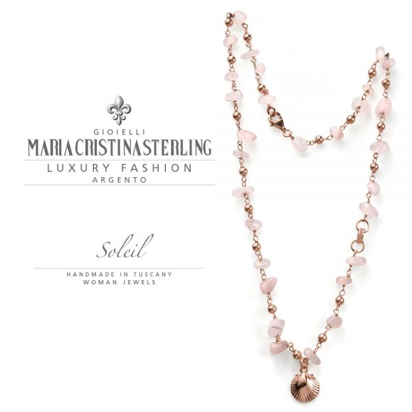 Collana donna-argento ororosa e quarzo rosa-ciondolo conchiglia-collezione Soleil-Maria Cristina Sterling