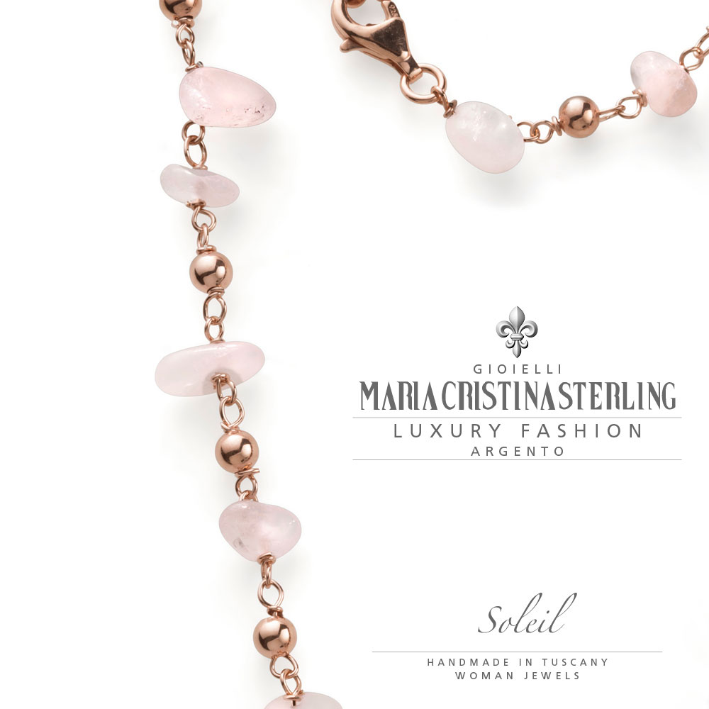 Collana donna- argento oros rosa e quarzo rosa-ciondolo conchiglia-collezione Soleil-Maria Cristina Sterling