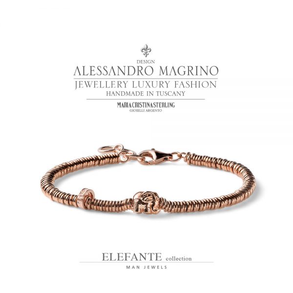 Bracciale uomo - argento rosa con cerchietti e ciondolo - collezione Elefante - Alessandro Magrino