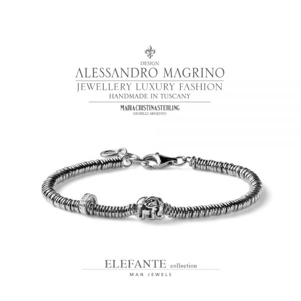 Bracciale uomo - argento con cerchietti e ciondolo - collezione Elefante - Alessandro Magrino