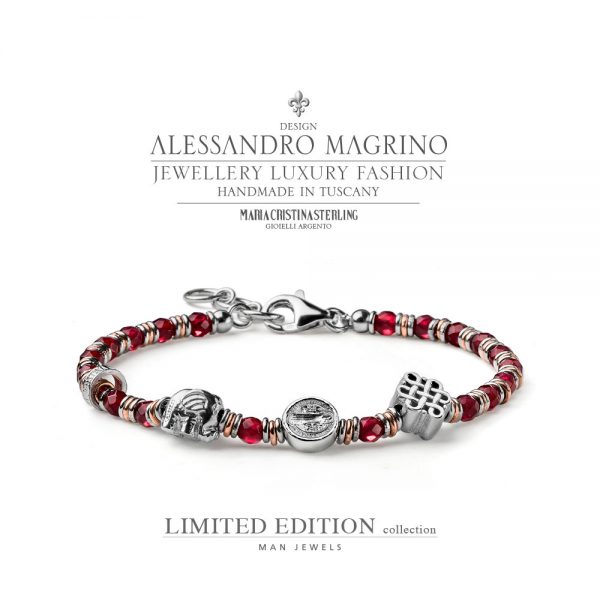 Bracciale uomo - argento agata rubino elefante my saint e luck - collezione Limited Edition - Alessandro Magrino