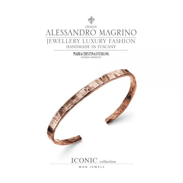 Bracciale uomo - argento rosa martellato - collezione Iconic - Alessandro Magrino