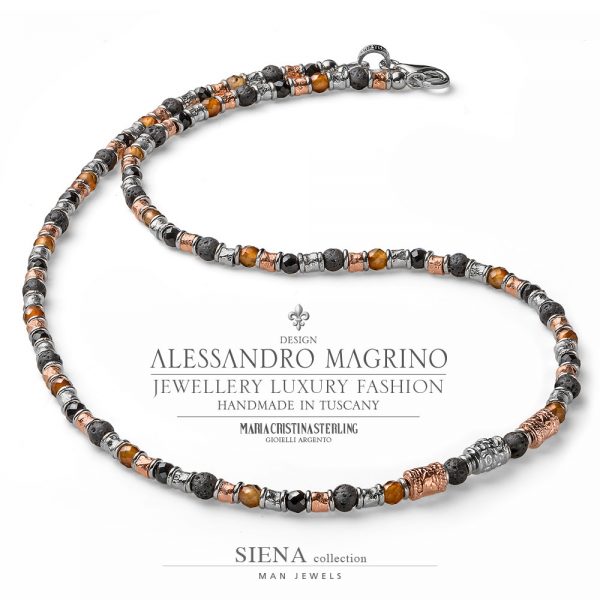 Collana uomo - argento bicolor e mix pietre - collezione Siena - Alessandro Magrino
