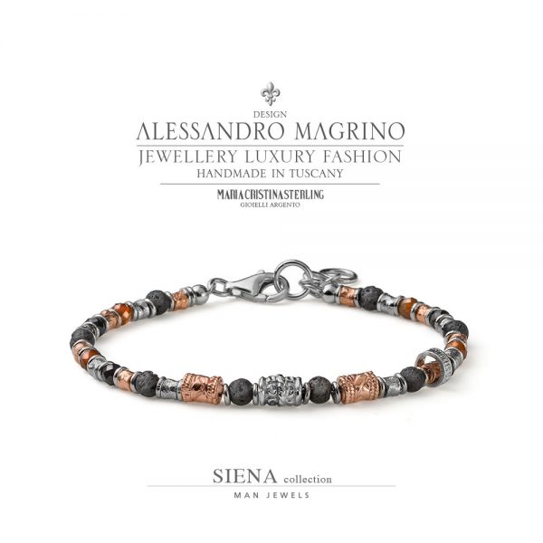 Bracciale uomo - argento mix di pietre e argento rosa - collezione Siena - Alessandro Magrino