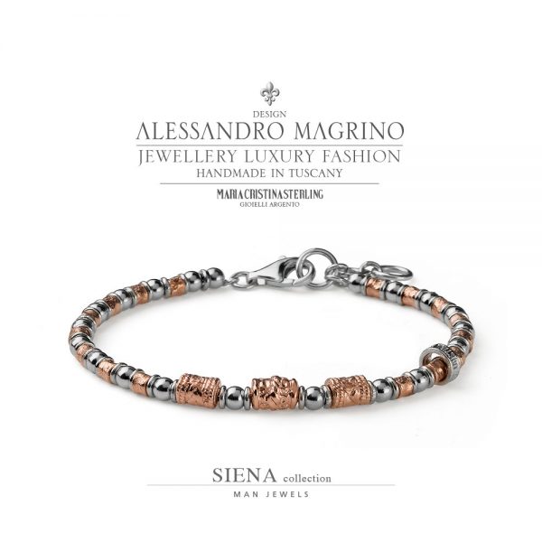 Bracciale uomo - pepite argento rosa e sfere argento sottile - collezione Siena - Alessandro Magrino