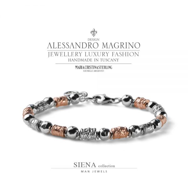 Bracciale uomo - argento e argento rosa con sfere e pepite grandi - collezione Siena - Alessandro Magrino