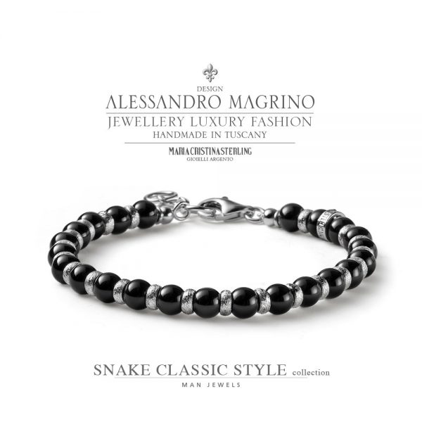 Bracciale uomo - argento e agata nera - collezione Snake Classic Style - Alessandro Magrino