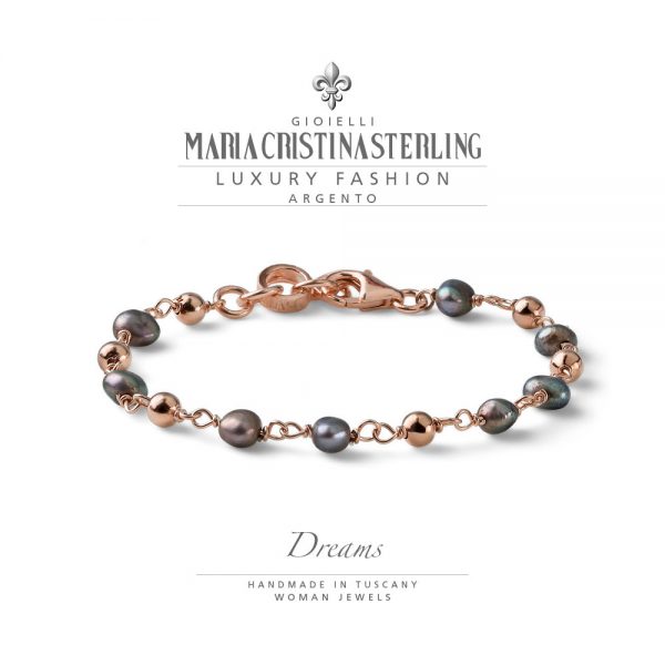 Bracciale donna - argento rosa e perle grigie - collezione Dreams - Maria Cristina Sterling
