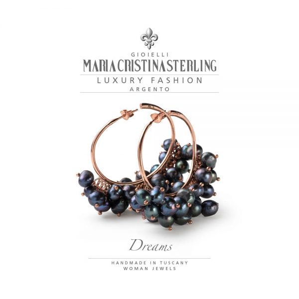 Orecchini donna - argento oro rosa e perle grigie - collezione Dreams - Maria Cristina Sterling
