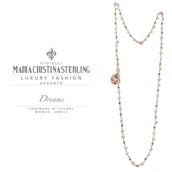 Collana donna - argento rosa e perle bianche con pendente cuore croce - collezione Dreams - Maria Cristina Sterling