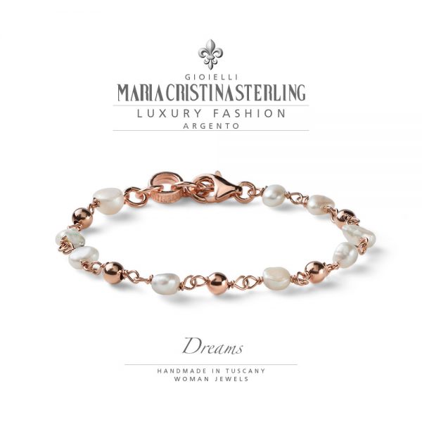 Bracciale donna - argento rosa e perle bianche - collezione Dreams - Maria Cristina Sterling