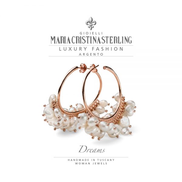 Orecchini donna - argento oro rosa e perle bianche - collezione Dreams - Maria Cristina Sterling