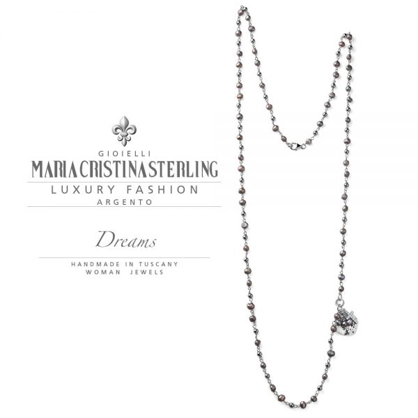 Collana donna - argento perle grigie pendente cuore croce - collezione Dreams - Maria Cristina Sterling