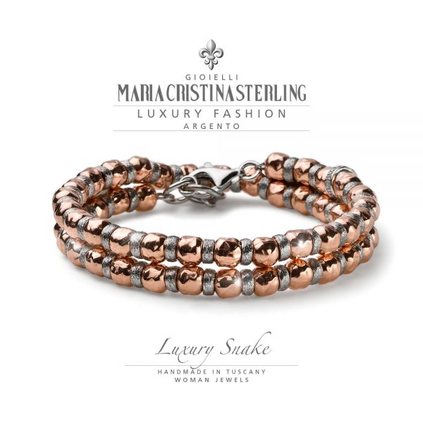Bracciale donna due giri - argento bicolor . collezione Luxury Snake - Maria Cristina Sterling