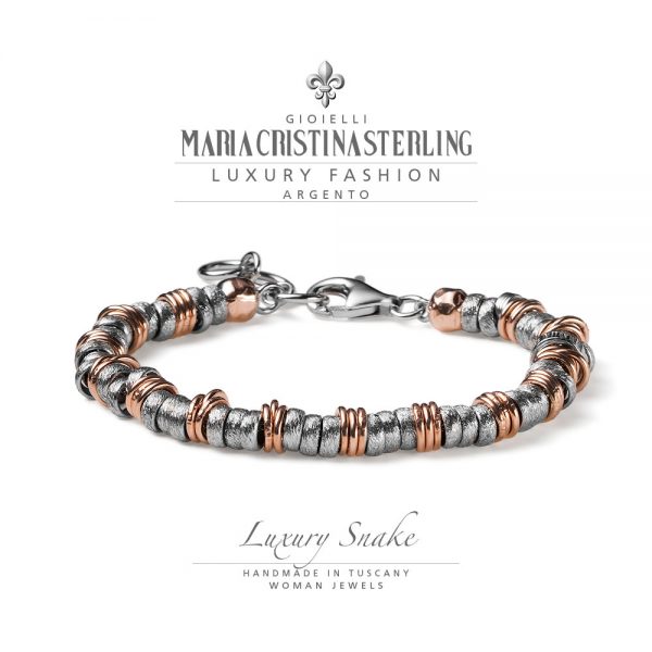 Bracciale donna - argento bicolor pepite e cerchi - collezione Luxury Snake - Maria Cristina Sterling